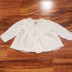 Janie & Jack NWT 12-18 months ivory pointelle sweater w/ pink floral embroidery